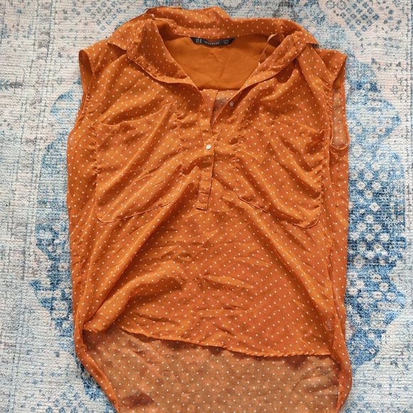 Zara Tops - Zara Orange Polka Dot Sleeveless Blouse Medium